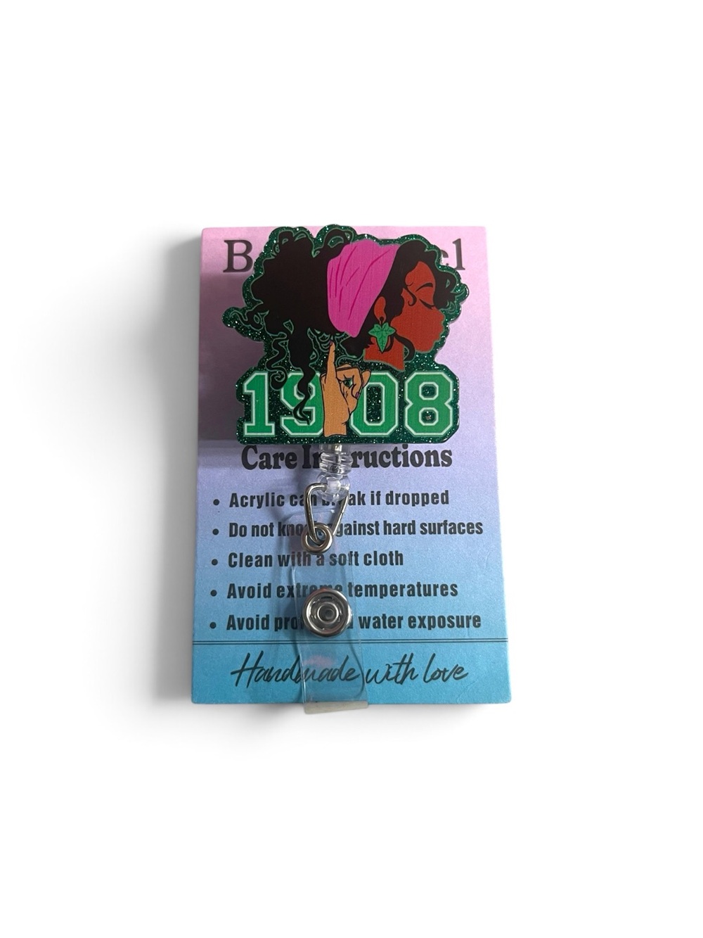 AKA Pink & Green 1908 Acrylic Badge Reel